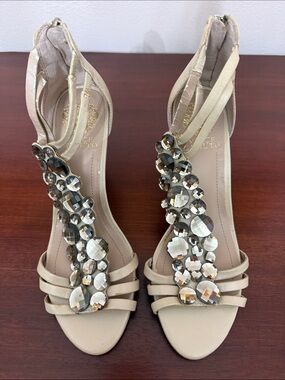 Vince Camuto Champagne Crystal T-Strap Heels
